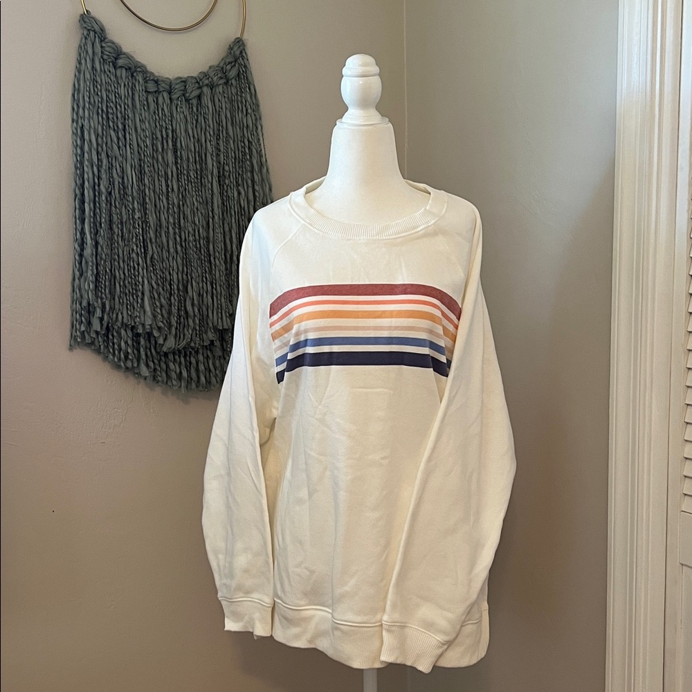 American Eagle Cream Sweatshirt with Rainbow Stripes